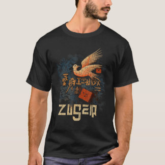 T-shirt Yosegi Zaiku Bird and Dice Japanese Wood Art Desig