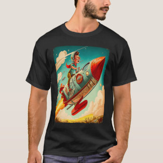 T-shirt Young Boy Pilot Riding Rocket Race Space Old Imagi