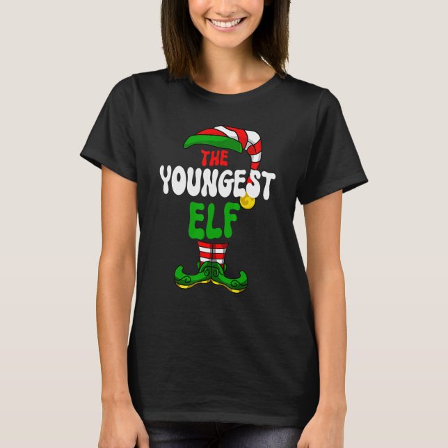 T-shirt Youngest Elf Family Matching Group Merry Christmas (Devant)