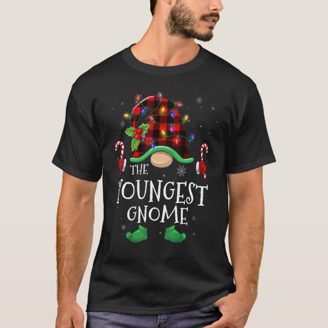 T-shirt Youngest Gnome Buffalo Plaid Matching Family Chris (Devant)