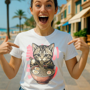 T-shirt Yummy Ramen Kitten Blanc