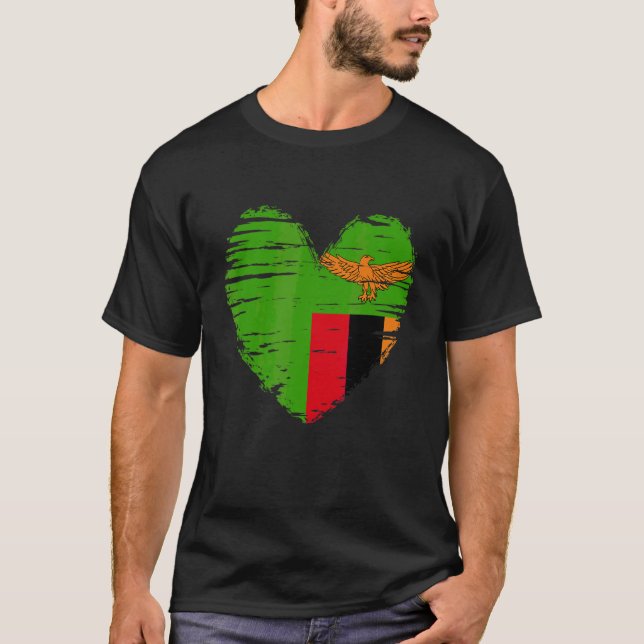 T-shirt Zambie Coeur Drapeau zambien Fierté zambienne (Devant)