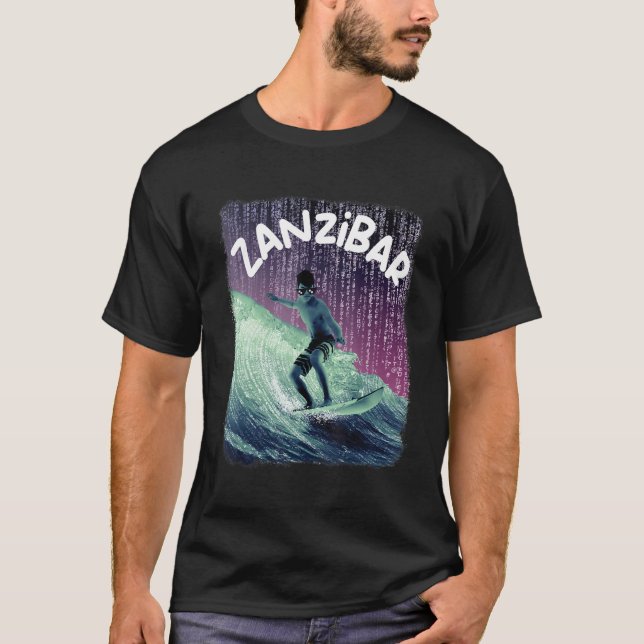 T-shirt Zanzibar Nerd Surfing Beach Palm trees Vacation (Devant)