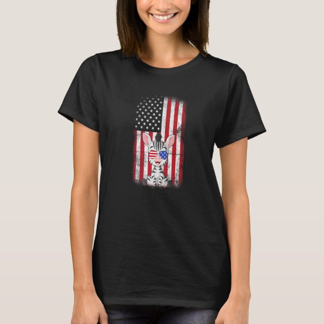 T-shirt Zebra American Flag Boys Girls Hommes Femmes Quatr (Devant)