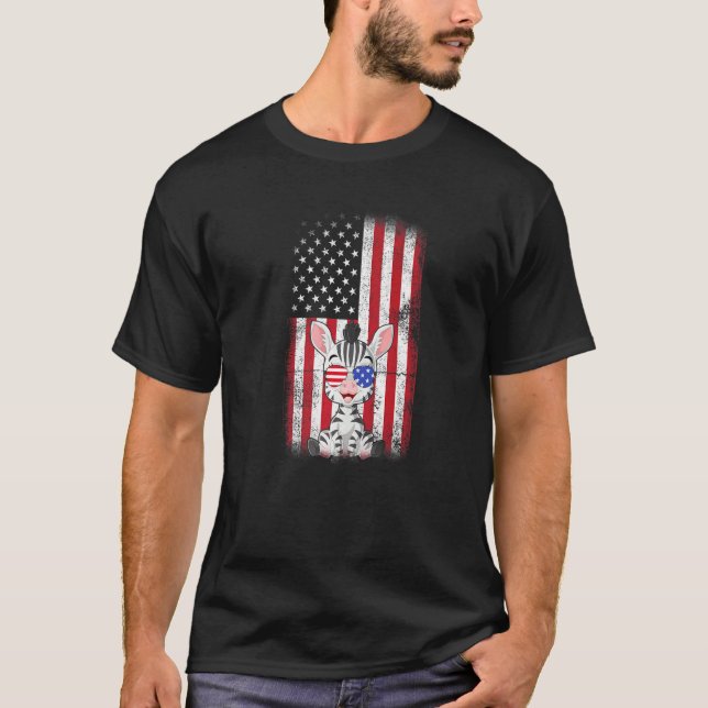T-shirt Zebra American Flag Boys Girls Hommes Femmes Quatr (Devant)