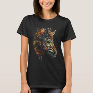 T-shirt Zebra Autumn Feuilles d'art coloré zoo animal Zebr