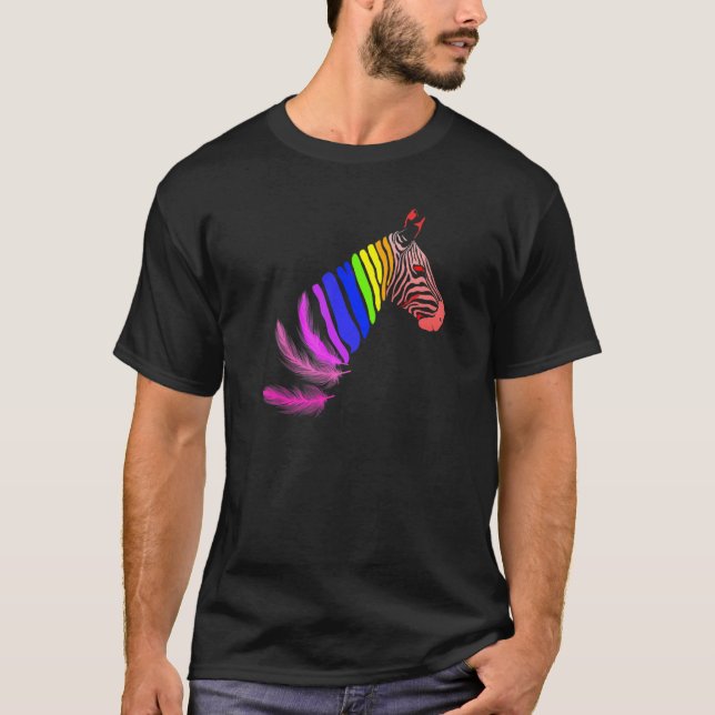 T-shirt Zebra Feathers LGBTQ Flag Pride Month Proud LGBTQ  (Devant)