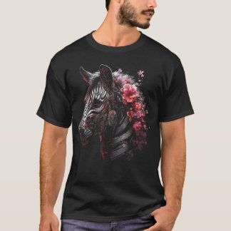 T-shirt Zebra Imaginaire Fleurs Artwork Animal Motif Zebra