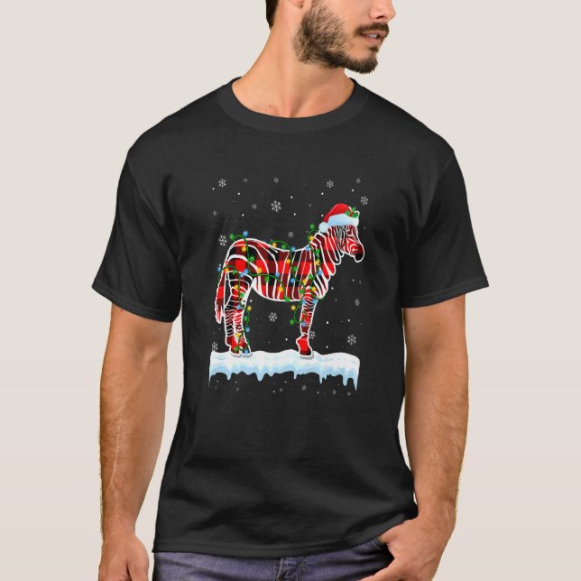 T-shirt Zebra Noël Santa Chapeau mignonne Animaux Noël Lum (Devant)
