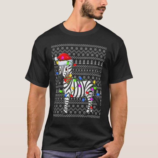 T-shirt Zebra Ugly Xmas Sweater Lighting Père Noël Zebra C (Devant)