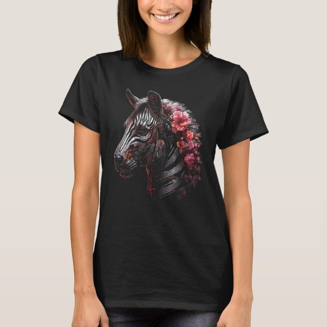 T-shirt Zèbre Imaginaire Fleurs Artwork Animal Motif Zèbre (Devant)