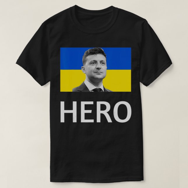 T-shirt Zelensky Hero, drapeau ukrainien, président Volody (Design devant)