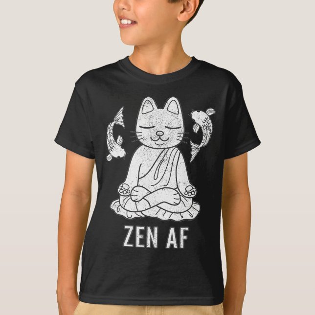 T-shirt Zen AF Drôle Méditer Chat Spirituel Yoga Don Pour (Devant)