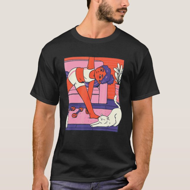 T-shirt Zen Meditation Yoga Cat Vaporwave Omm (Devant)