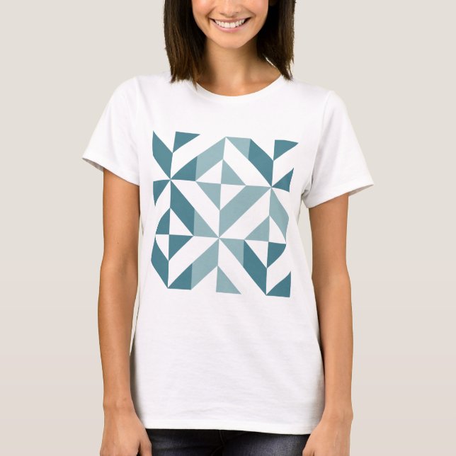 T-shirt ZigZag géométrique vert turquoise à deux tons (Devant)