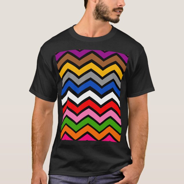 T-shirt Zigzag multicolore Chevron Design noir (Devant)