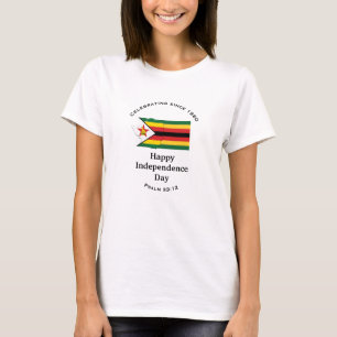 T-shirt ZIMBABWE INDÉPENDANCE Carte Drapeau BLANC