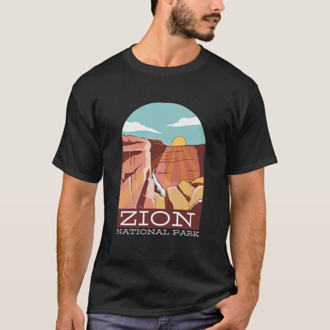 T-shirt Zion National Park USA Skyline Silhouette Outline (Devant)