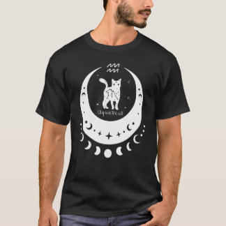 T-shirt Zodiac Aquarius Horoscope Astrology Cat Crescent M