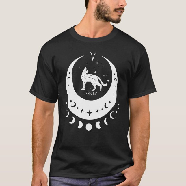 T-shirt Zodiac Aries Horoscope Astrologie Cat Crescent Lun