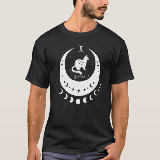 T-shirt Zodiac Gemini Horoscope Astrology Sign Cat Crescen