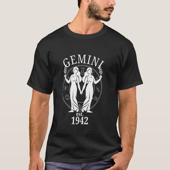 T-shirt Zodiac Gemini Twins Born in 1942 (Devant)