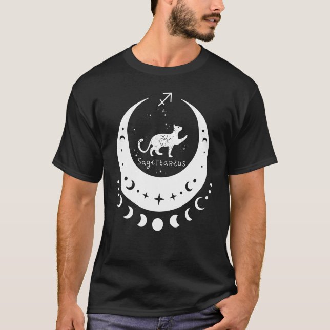 T-shirt Zodiac Sagittarius Horoscope Astrology Cat Crescen (Devant)