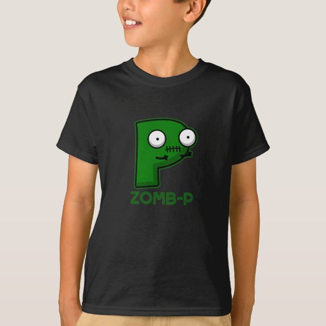 T-shirt Zomb-P Drôle Halloween Zombie Alphabet Pun Dark BG (Devant)