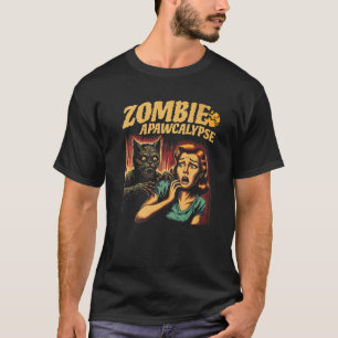 T-shirt Zombie Apawcalypse Chat Vintage Horreur Style Movi