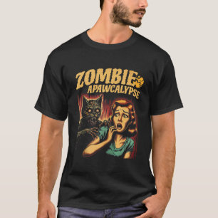 T-shirt Zombie Apawcalypse Chat Vintage Horreur Style Movi