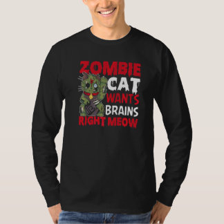 T-shirt Zombie Cat veut cerveau Meow Amoureux des chats Ha