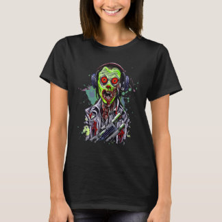 T-shirt Zombie Gamer Playing Video Game Halloween  Horror 