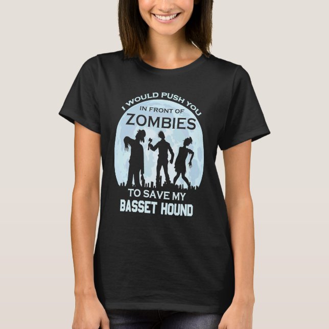 T-shirt Zombie Halloween Basset Hound Animal (Devant)