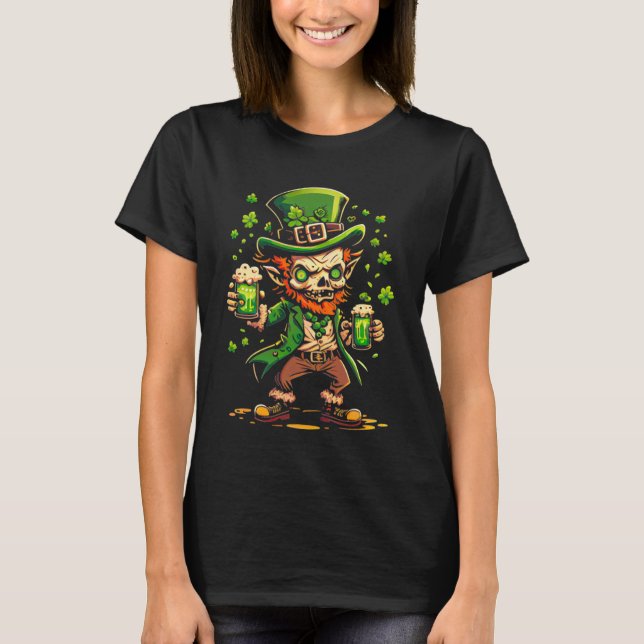 T-shirt Zombie Leprechaun  Irish  St Paddy's Beer (Devant)
