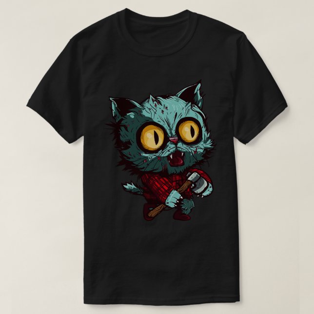 T-shirt Zombie Lumberjack Cat (Design devant)