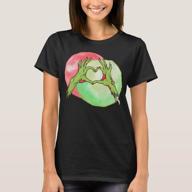 T-shirt Zombie Mains en forme de coeur, Love Halloween (Devant)