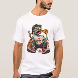 T-shirt Zombie mangeant une pizza Halloween
