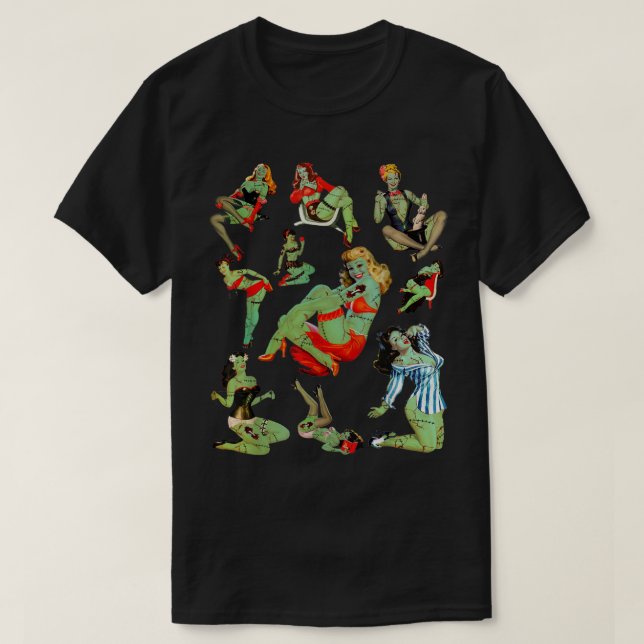 T-shirt Zombie Pin Up Girl Halloween Sassy Cute Collage Ap (Design devant)