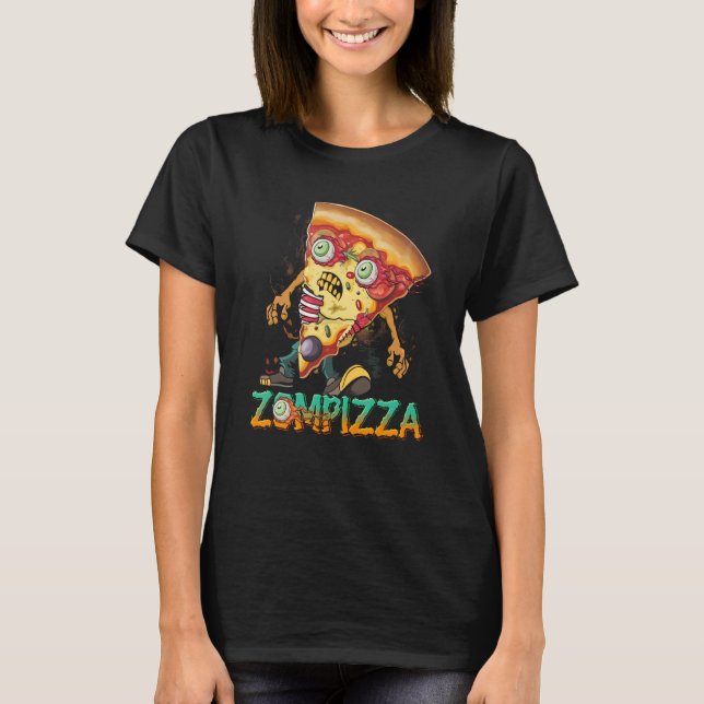 T-shirt Zombie Pizza Zompizza Drôle Halloween Zombie Alime (Devant)