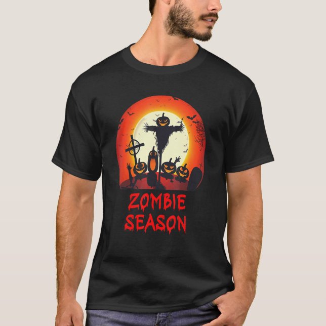 T-shirt Zombie Season Moonlit Scary Graveyard   Kids Boys  (Devant)