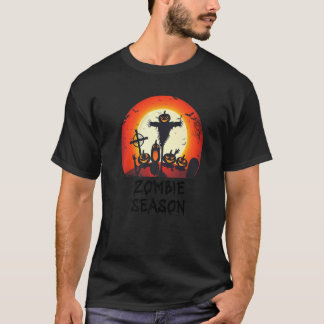T-shirt Zombie Season Moonlit Scary Graveyard Kids Boys A