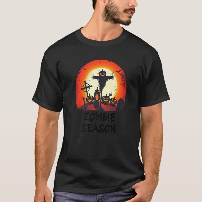 T-shirt Zombie Season Moonlit Scary Graveyard  Kids Boys A (Devant)