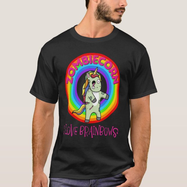 T-shirt Zombie Unicorn Zombiecorn Halloween Rainbow (Devant)