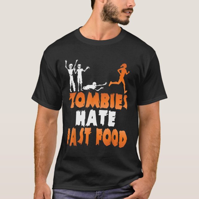 T-shirt Zombies Hate Fast Food Drôle Halloween Running (Devant)