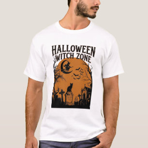 T-shirt Zone de sorcière d'Halloween Cimetière de chat noi