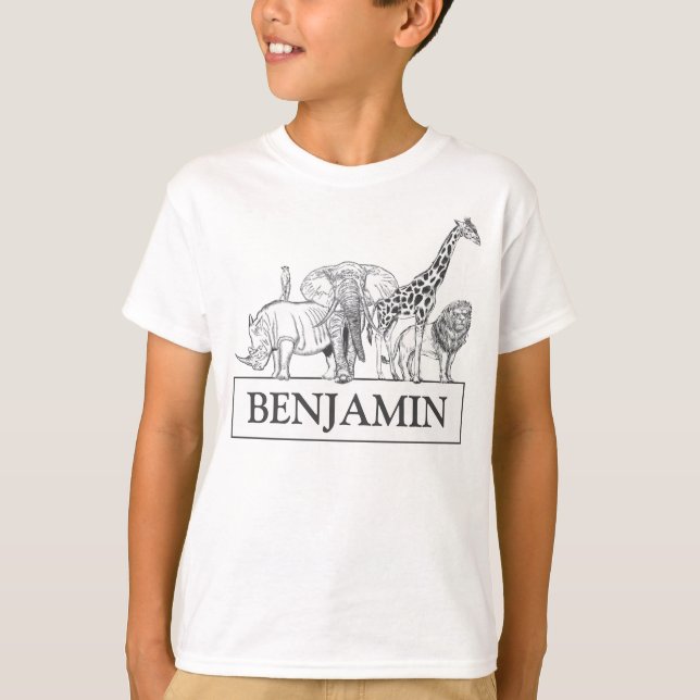 T-shirt Zoo noir et blanc personnalisé Animaux Anniversair (Devant)