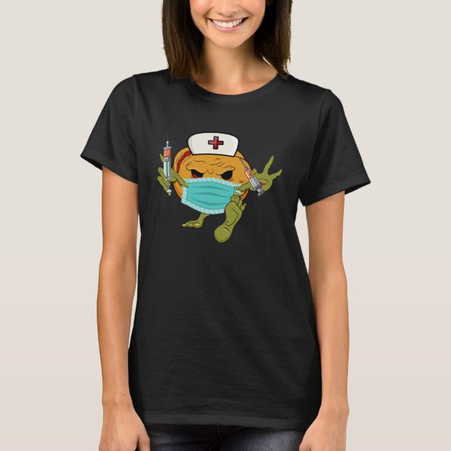 T-shirt Zoombie Citrouille Infirmière Jackolantern Masque  (Devant)