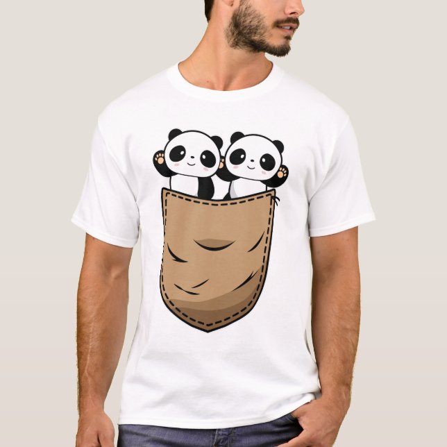 T-shirt Zwei Panda Babys à Hemdtasche (Devant)