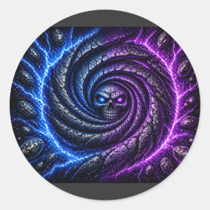 T-ShirtFire vs Ice Skull Vortex Optical Illusion   Classic Round Sticker