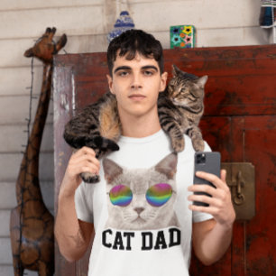 T-shirts CAT DAD, chat gris avec lunettes de solei